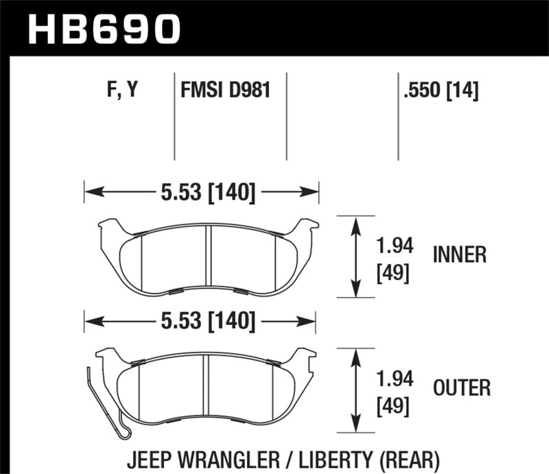 Hawk 04-07 Jeep Liberty KJ / 04-06 Wrangler Unlimited HPS Street Rear Brake Pads