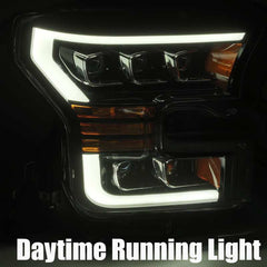 AlphaRex 17-20 Ford Raptor NOVA LED Proj Headlights Plank Style Matte Black w/Activ Light/Seq Signal