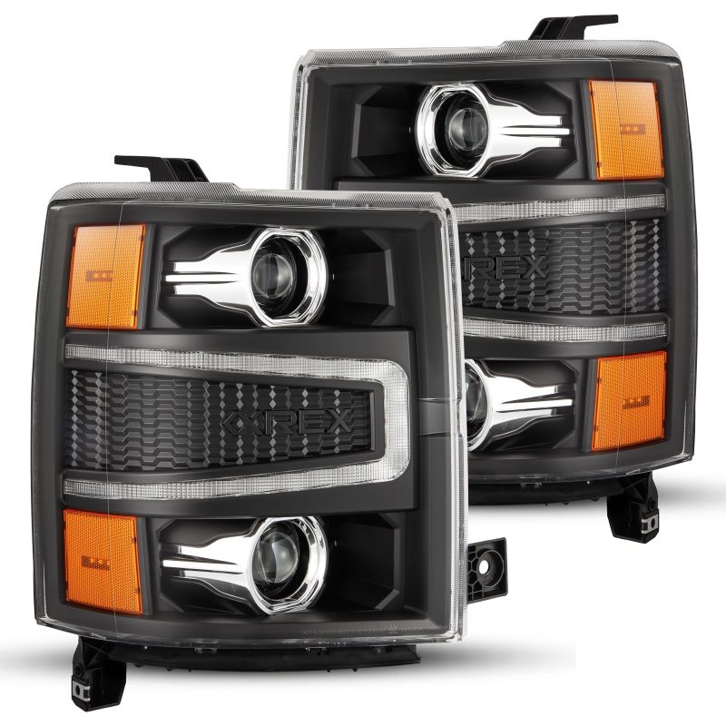 AlphaRex 14-15 Chevy 1500 PRO-Series Projector Headlights Black w/ Sequential Signal &  DRL