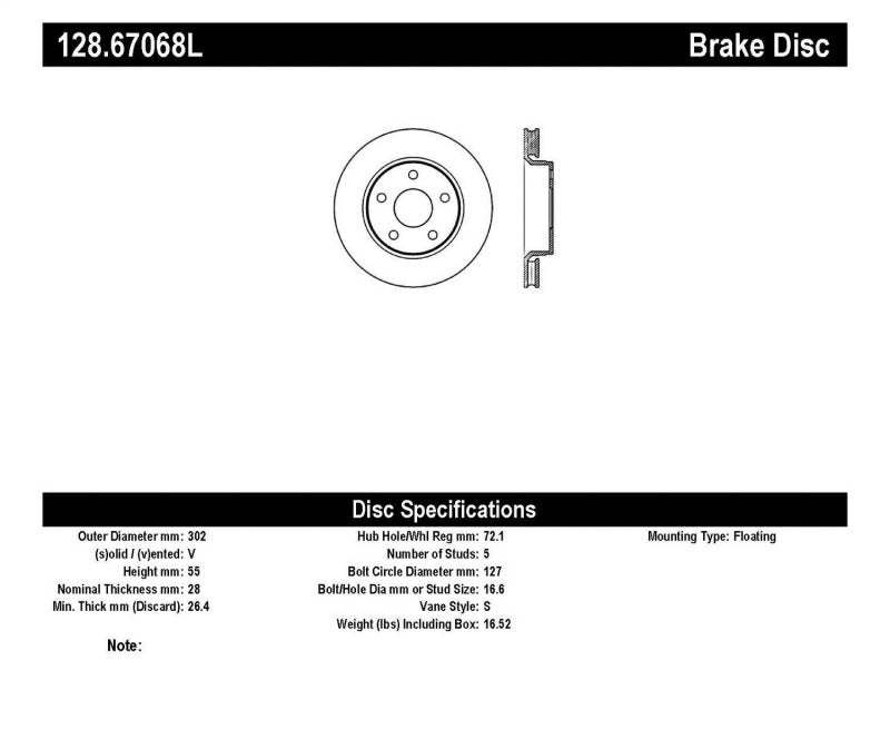 StopTech 07-13 Jeep Wrangler Drilled Left Front Rotor