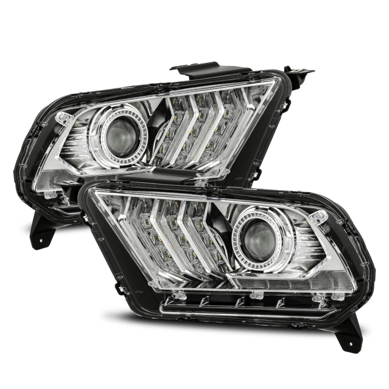 AlphaRex 10-12 Ford Mustang PRO-Series Projector Headlights Plank Style Chrome w/Top/Bottom DRL