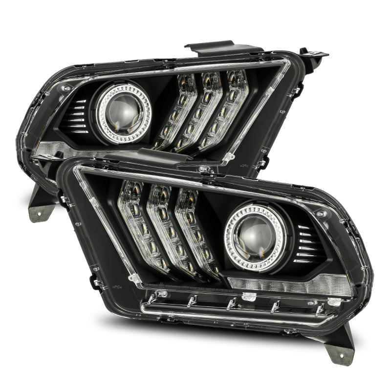 AlphaRex 10-12 Ford Mustang PRO-Series Projector Headlights Plank Style Black w/Top/Bottom DRL