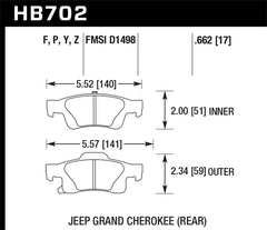 Hawk 11-12 Dodge Durango / 11-12 Jeep Grand Cherokee HPS Rear Street Brake Pads