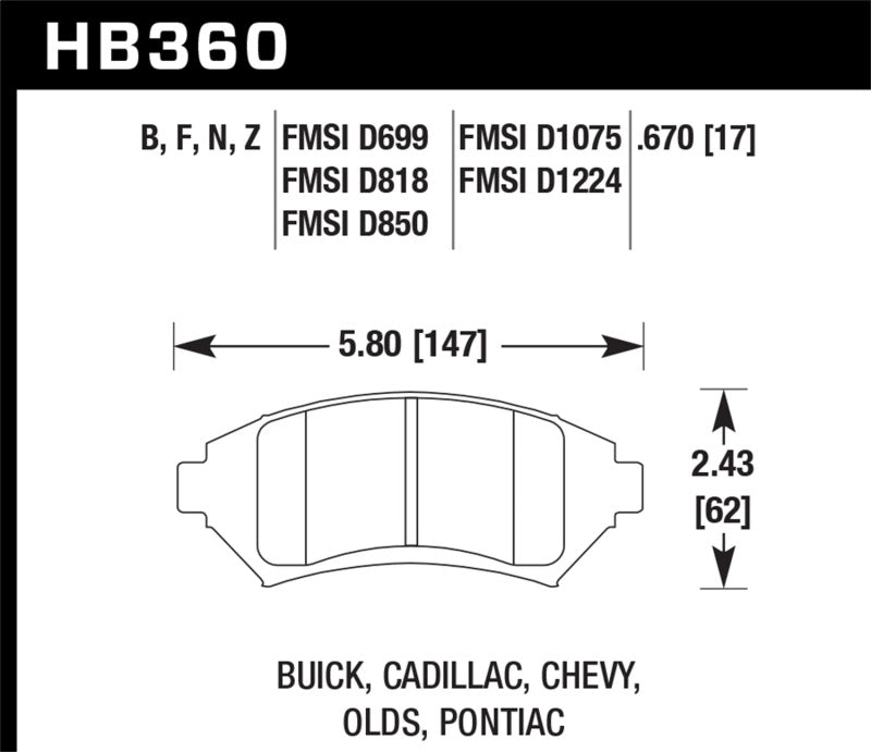 Hawk Buick/ Cadillac/ Chevy/ Olds/ Pontiac Front HPS Brake Pads