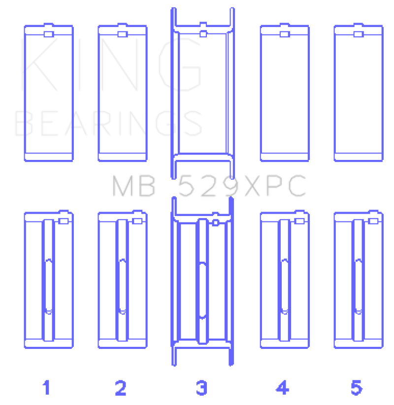 King Ford 260CI/289CI/302 5.0L Windsor Coated Crankshaft Main Bearing Set of 5 (Size STDX)