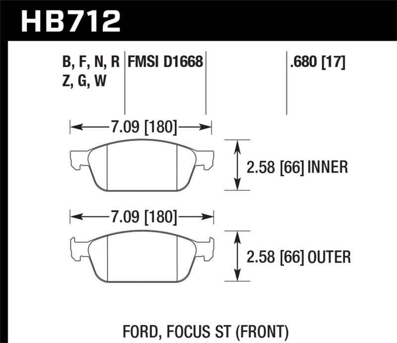 Hawk 13 Ford Focus Street 5.0 Front Brake Pads