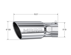 MBRP Universal Tip 6in OD 5in Inlet 15.5in Length 30 Deg Bend Angled Rolled End T304