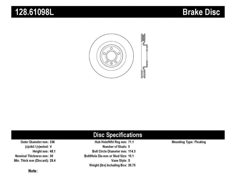 StopTech 12-13 Ford Mustang GT 5.0L V8 Drilled Left Front Rotor